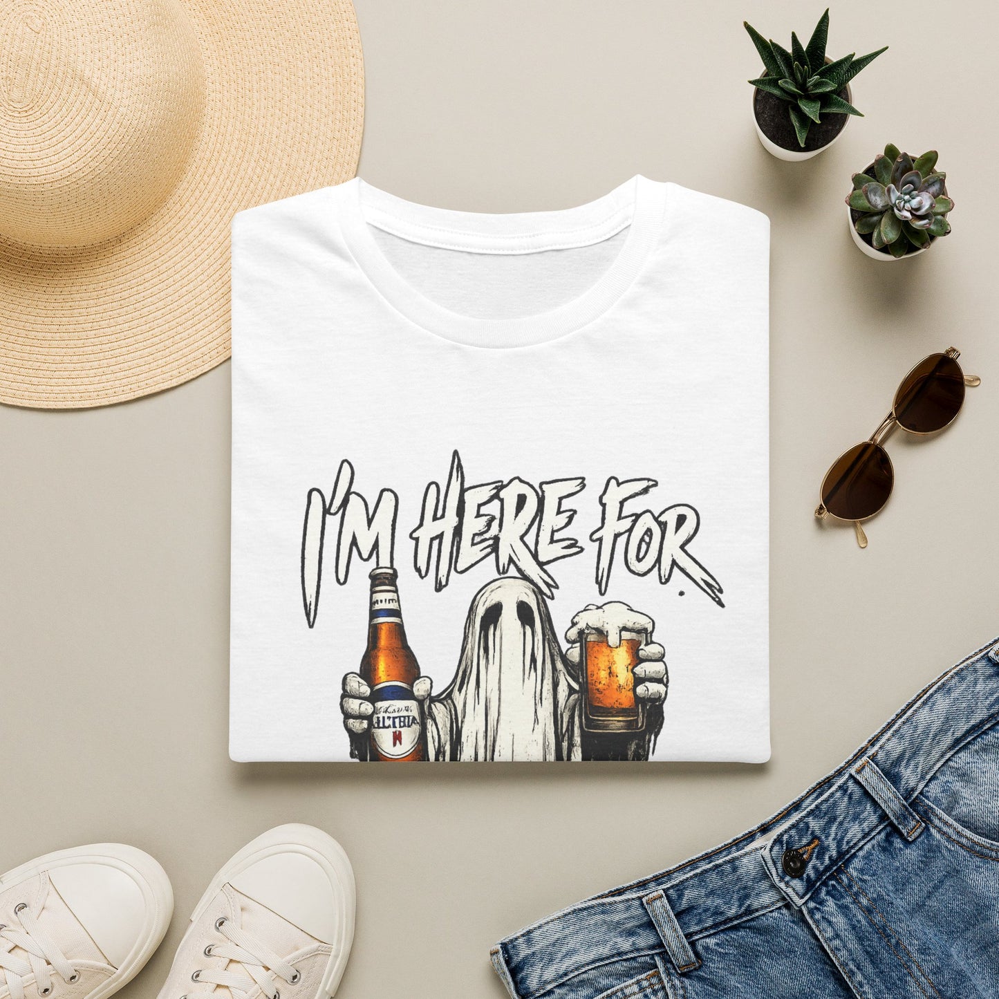 I'm Here for the Boos T-Shirt — Halloween Ghost Beer & Pumpkin Party Tee