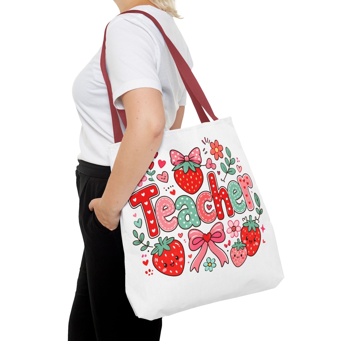 Teacher Strawberry Tote Bag — Cute Floral Teacher Gift